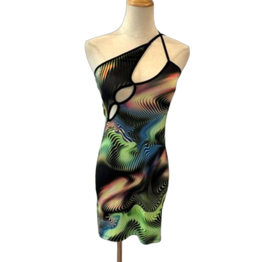 Jaded London Crazy Cut Out Mini Dress Bodycon Size 2 Swirl Asymmetrical